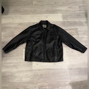 Burk’s Bay Genuine Leather Jacket 2XL Black VTG Oversized Zip Front Coat Classic